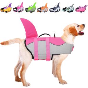 ASENKU Dog Life Jacket Ripstop Pet Floatation Vest Saver Swimsuit Preserver for Water Safety at The Pool, Beach, Boating (2XL, Shark Pink)