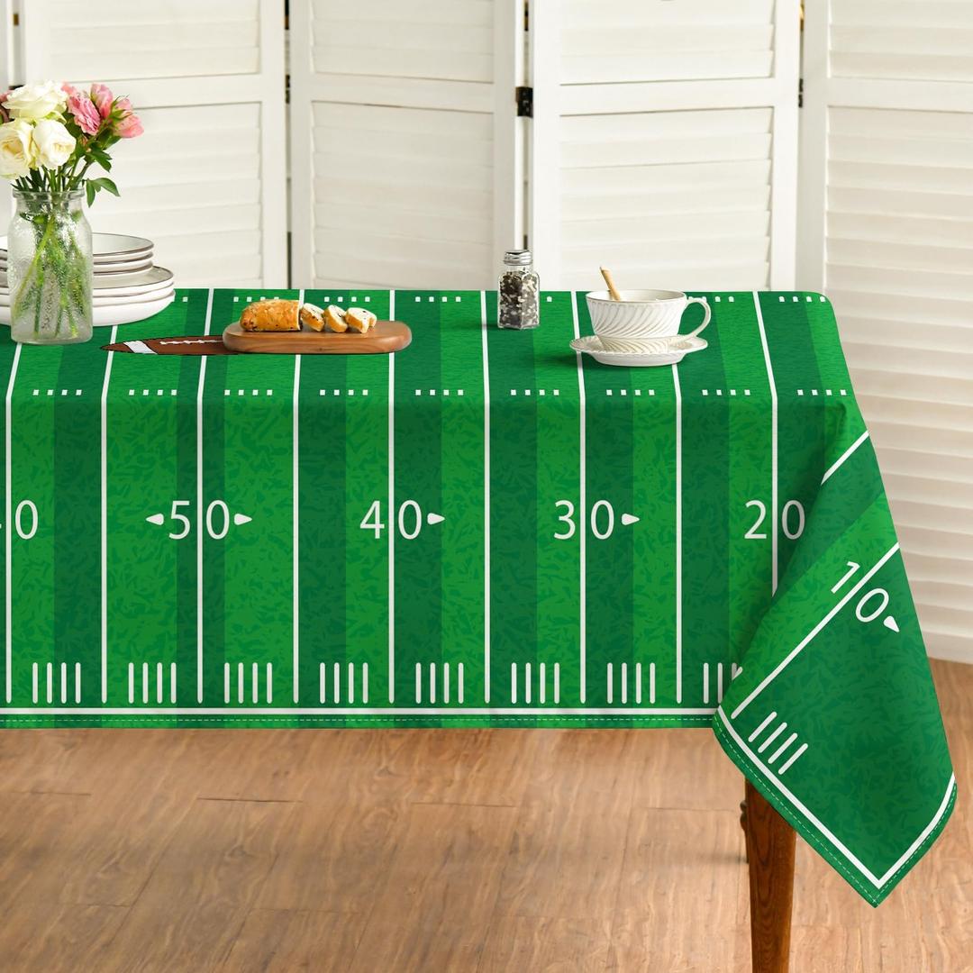 Horaldaily Football Square Tablecloth 60×120 Inch Rectangular, Football Touchdown and Game Day Themed Decorative Washable Table Cover for Party Picnic Dinner Decor