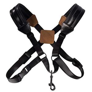 Rayzm Saxophone Strap, Universal Double Shoulder Leather Strap for Sax, Adjustable Padded Harness Strap for Alto Tenor Baritone Saxophone (Small Size)