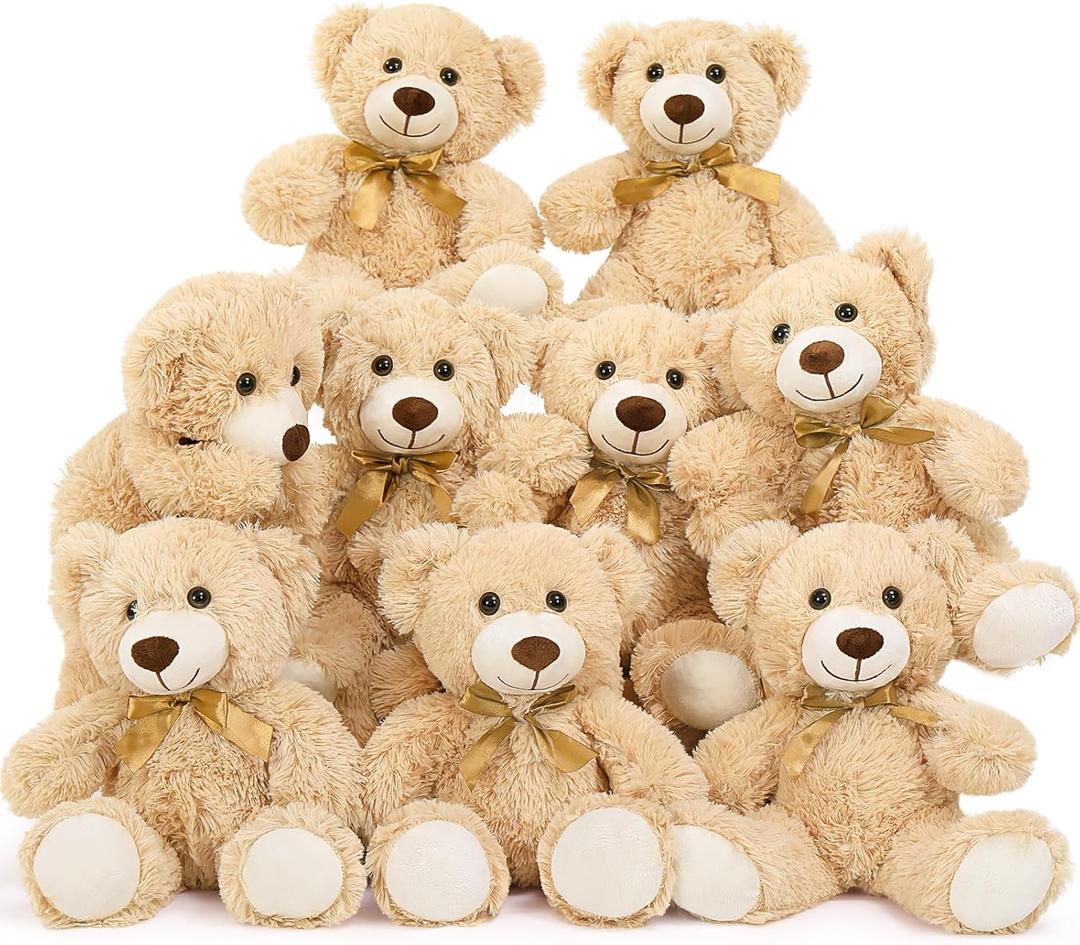 MaoGoLan 9 Pack Teddy Bears Bulk for Baby Shower, 14" Small Teddy Bear Plush Toy, Cute Stuffed Bears Bulk for Kids Girlfriend, Wholesale Small Bear for Wedding,Birthday,Christmas, Party Decorations