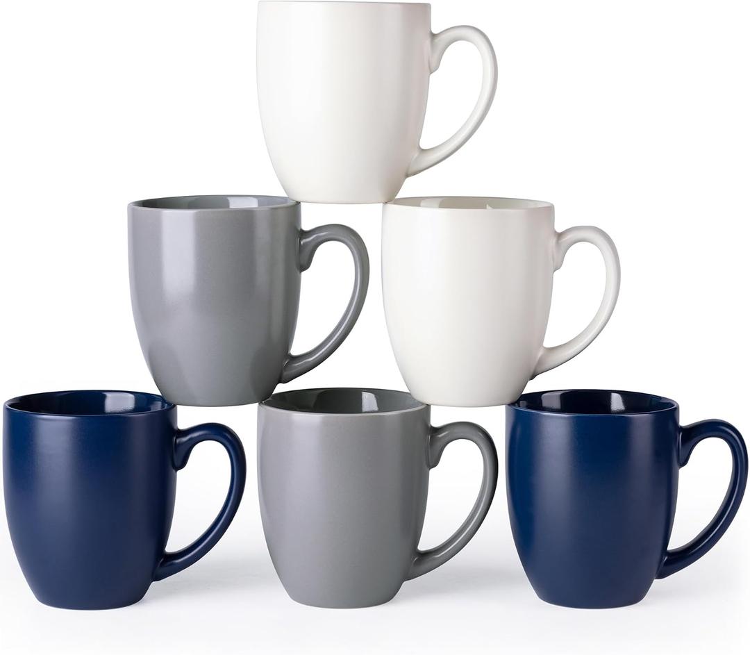 AmorArc 16oz Coffee Mugs Set of 6, Large Ceramic Coffee Mugs for Man, Woman, Dad, Mom, Modern Coffee Mugs with handle for Tea/Latte/Cappuccino/Cocoa, Dishwasher&Microwave Safe, Multi-Color