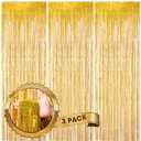Voircoloria 3 Pack 3.3 x 8.2 ft Laser Gold Foil Fringe Backdrop Curtains, Tinsel Streamers Birthday Party Decorations, Fringe Backdrop for Graduation, Baby Shower, Gender Reveal, Disco Party