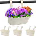 Metal Hanging Flower Pots for Railing Fence, Galvanized Steel Hanging Bucket Pots, Countryside Style Window Plant Holder with Detachable Hooks,Home Decoration Flower Holders(Vintage Beige, 3)
