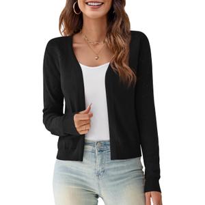 OmicGot Women's Long Sleeve Shrugs Open Front Cropped Cardigan Sweater Bolero Shrugs Size S