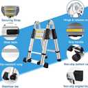 16.5 FT A Frame Telescoping Ladder, Adjustable Multi-Purpose Collapsible Extension w/Balance Bar & Wheels, Heavy Duty 330 lbs Max Capacity, Ideal for Home and Outdoor Work, Silver
