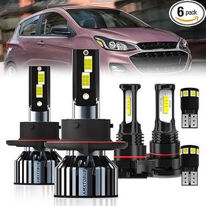 AMXTOBUB For Chevy Spark 2016 2017 2018 2019 2020 Upgraded light Bulbs, 9008 High and Low Beam Combo 2504/5202 Fog Light + License Plate Lights, Pack of 6