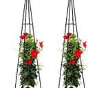 FOLLOOK Cucumber Trellis, 67" Tall Obelisk Garden Trellis for Climbing Plants Outdoor Plastic-Coated Metal Support for Flower Vine Vegetable Tomato Cage Cucumebr Trellis Raised Bed, Black, 2 Pack