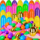 100PCS Easter EggsPlastic 3" Bright Colorful Eggs with Golden Eggs, Easter Egg Fillers for Easter Egg Hunt, Candy Filling, Party Decorations and Kids Gifts