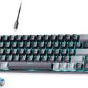 abucow 65% Mechanical Gaming Keyboard,Blue Switch Wired Compact Keyboard with Blue Backlight, Swappable Gray Black Keycaps, for Windows/Mac