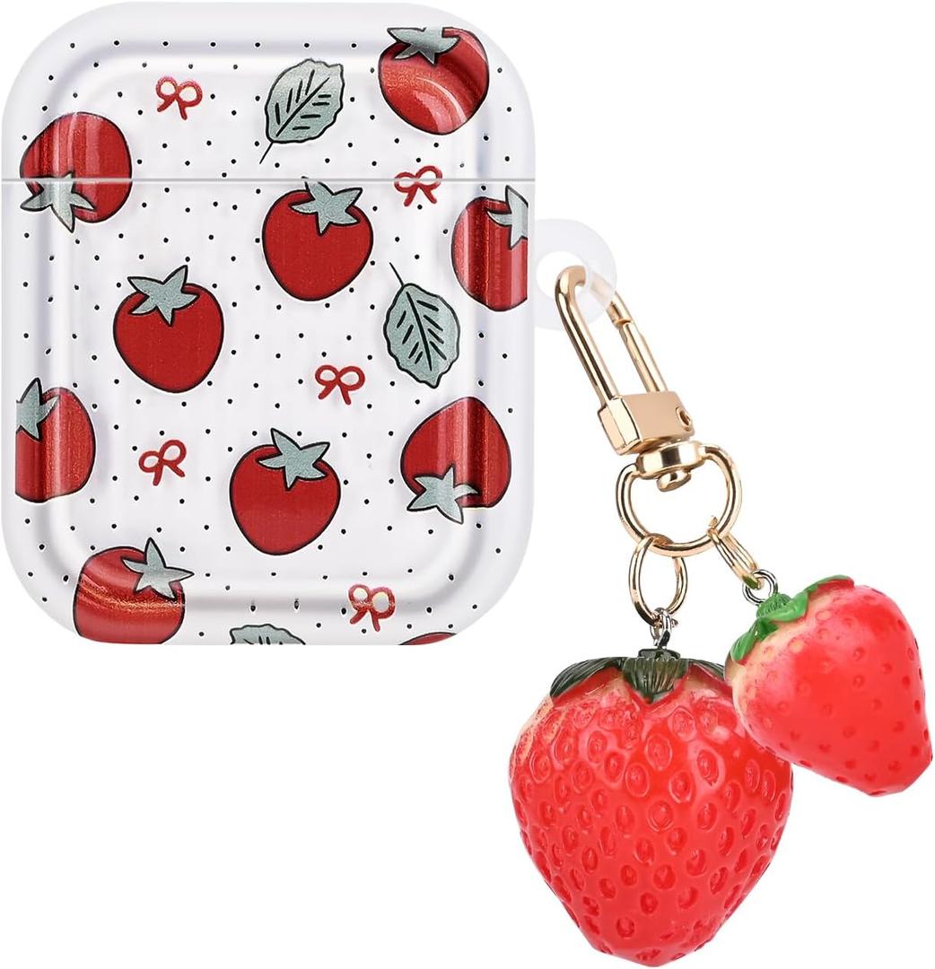CameCosy Cute Strawberry Case for Airpods 1/2 Cover with Lovely Keychain, Cute Unique Design Women Girls Protective Shockproof Soft TPU Premium Cover for Airpods 2nd Generation