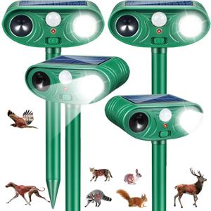 Sonic Fortress Pro Deer Repellent Devices, Racoon Repellent Outdoor Squirrel Fortress Pro IP65 Animal Repeller Cat Deterrent with Motion Sensor& Light to Scare Bear Rabbit Skunk for Garden Yard(4)