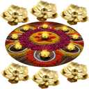 LemonRoad 6 Pcs Diwali Lotus Decoration Lotus Metal Candle Holder Diwali Tealight Candle Holder Artificial Flower Traditional Indian Decor for Puja Home Party Decor (7.1 Inch)