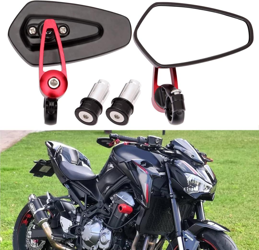 Red Motorcycle Bar End Mirrors Rear View CNC Compatible with Honda GROM MSX125 CB500F Kawasaki Z125 Z650 Z750 Z800 Z900 ER6N ER6F