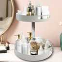 360 Rotating Bathroom Countertop Organizer, Metal Makeup Organizer for Vanity,2-Tier Spinning Storage Tray for Bathroom,Kitchen,Living Room,Multi-Purpose Countertop Shelf,White Lazy Susan
