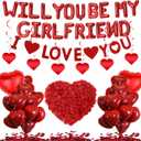 Will You Be My Girlfriend - 59 Pcs Red Proposal Letter Balloons I Love You Banner Foil Heart Balloons Rose Petals Swirls For Romantic Wedding Engagement Valentines Day Bridal Shower Decoration