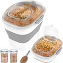32-35 Lbs Dog Food Storage Container,Collapsible Dog Food Container with Transparent Airtight Lid,Wheels,Date Track,Pet Food Storage Container for Rice,Flour,Sugar,Scoop And 2PCS Containers