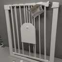 Babelio Auto Close Baby Gate with Cat Door,29-43" Metal Gate for Doorway,Stairs, House,Easy Walk Thru with Pet Door,Includes 4 Wall Cups and 3 Extension Pieces,White