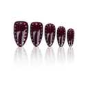 Almond Press on Nails - Medium Burgundy Fake Nails with Polka Dots Design, Full Cover Wine Red Glue on Nails, Reusable Elegant Stick on Nails for Women Manicure, Glossy Finish | 12 Sizes - 24 Pcs