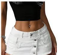 Floerns Women's Raw Hem Jean Skirt Low Waist Button Front Y2k Denim Mini Skirts White 26