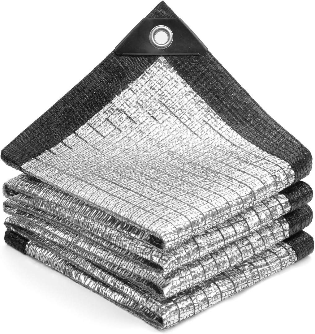 LOVE STORY 85% Reflective Aluminum Shade Cloth, 20' x 20' Silver Sun Tarp