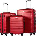 Coolife Luggage 3 Piece Set Suitcase Spinner Hardshell Lightweight TSA Lock (20in24in28in, red)