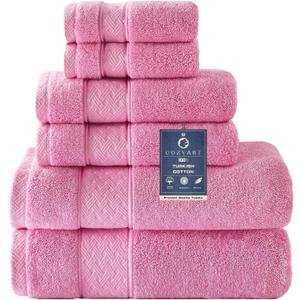 COZYART Pink Bath Towel Set 6 Piece, 2 Bath Towels 2 Hand Towels 2 Washcloths, Luxury 100% Turkish Cotton 650GSM Hotel Quality, Soft, Absorbent, Towel Sets for Bathroom