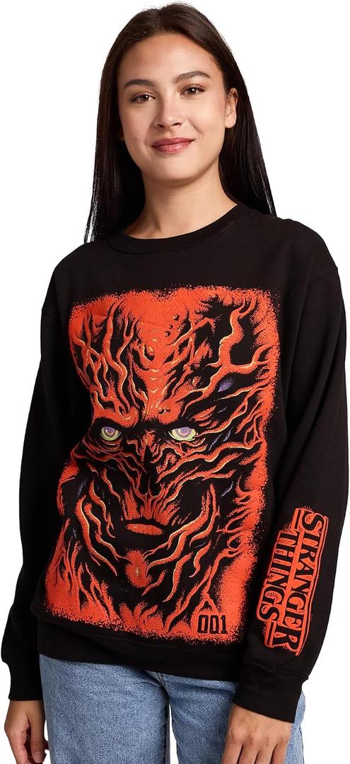 Bioworld Stranger Things Vecna Puff Print on Men's Black Sweatshirt (XL)