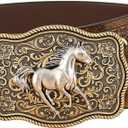 BEAUDRM Women's Western Country Belt Metal Buckle Faux Leather Belts Floral Waist Cowgirl Outfits (Light Brown)