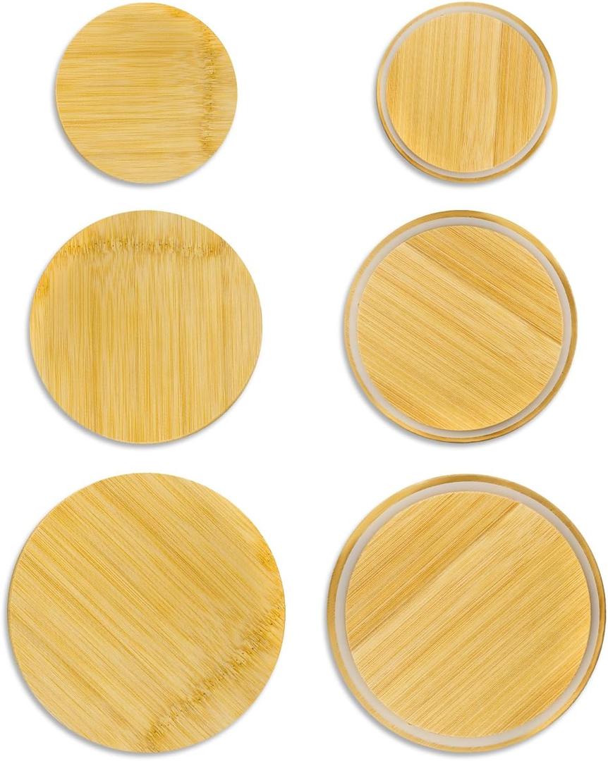 Replacement Wooden Lids for Pyrex, Anchor Hocking Glass Containers 7200 * 2 7201-PC*2 7402-PC*2, Bamboo Lids for Pyrex 2Cup 4Cup 7Cup Glass Bowls, Bowl Covers 6 Pack
