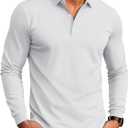 MAGCOMSEN Men's Polo Shirt Long Sleeve Golf Shirts Quick Dry Lightweight 3-Button Performance Work Fishing Athletic (Large, White)