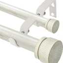 White Wood Double Curtain Rods for Windows 28 to 48 Inches, 1-Inch Diameter Heavy-Duty Adjustable Boho Double Curtain Rods, With Wood Grain Finials for Farmhouses, Bedrooms, And Living Rooms.