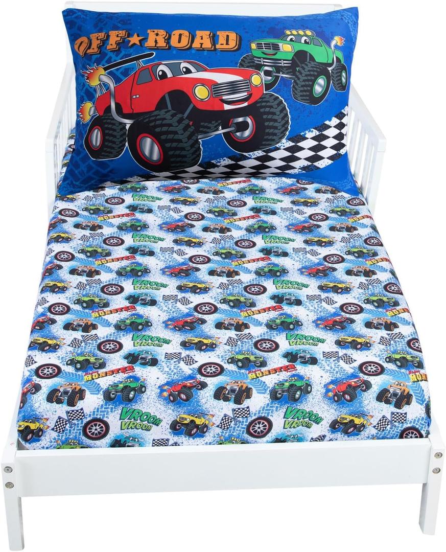 Todays Kids Monster Truck Bedding Toddler Bed Sheets - 2-Piece Toddler Bed Sets for Boys Crib Size, 28x52 Fitted Sheet & 20x30 Pillowcase, Soft Breathable & Fade-Resistant Microfiber, Machine Washable
