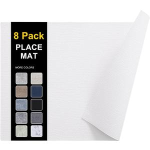 homing Faux Leather Heat Resistant Placemats 8 Packs, Waterproof Wipeable Dining PU Place Mats for Indoor & Outdoor, Easy to Clean, White