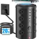 Tower Power Strip with 15W Wireless Charger, 20FT Extension Cord, 16 AC Outlets & 5 USB Ports (2 USB C)  Surge Protector for Office, Home, Dorm Room (Black)
