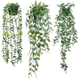 Sggvecsy Fake Hanging Plants 2 Pack Artificial Eucalyptus Fake Potted Greenery Faux Eucalyptus Mandala Vine Pea Pod for Home Indoor Outdoor Wall Garden Wedding Decor