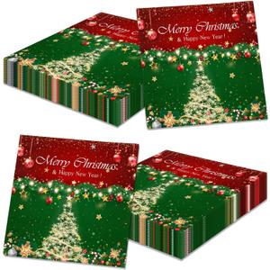 40pcs Christmas Napkins Decorations, Red and Green Merry Christmas Napkin, Xmas Tree Napkins for Winter Holiday Xmas Birthday Party Supplies
