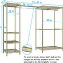 Ulif E10 Clothes RackWith Stretchable Hanger RodFreestanding Clothing Racks for Hanging ClothesAdjustable Closet Organizer SystemPortable Garment Rack 73-97"W x 15" D x 72" HMax Load 800LBSGold