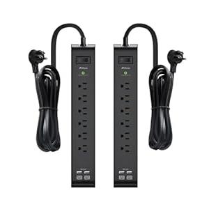 12FT Long Power Strip Surge Protector - with 6 Outlets 4 USB Ports, Heavy-Duty Braided Extension Cord, Flat Plug, 900 Joules, 15A Circuit Breaker, Wall Mount for Home Office (2 Pack)