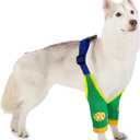 Dog Elbow Protector Sleeve Soft Pet Leg Sleeves with Adjustable Shoulder Strap, Thickened Elbow Pads Pet Leg Brace for Calluses & Wound Care, Anti-Licking Dog Recovery Arm Brace (Green, Large) (L)