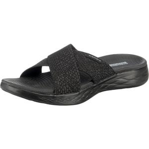 Skechers Women's On-the-go 600 - Glistening Metallic Mesh Slide Sandals (Black), Size 6