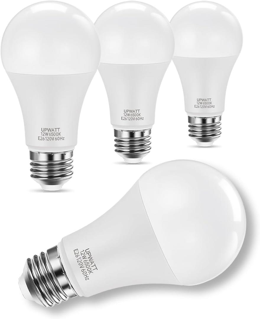 LED Light Bulbs, A19 Daylight 6500K Light Bulb, 12W (100 Watt Equivalent) 1200 Lumens, Non-Dimmable, E26 Standard Medium Base Super Bright Lamp for Bathroom Home Lighting, 4 Packs