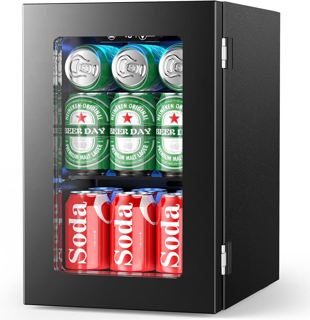 24 Cans Beverage Refrigerator Cooler, Mini Fridge Countertop Drink Cooler for Soda, Canned Beer, Adjustable Digital Temperature Control for Home Dorm Office, Black (0.6 cu.ft)