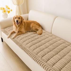 hyha Couch Covers for Dogs Washable, Non Slip Plush Dog Sofa Protectors, Fuzzy Pet Couch Covers for 3 Cushion Sofa Pet Friendly (Khaki, 27.6" x 70.9")