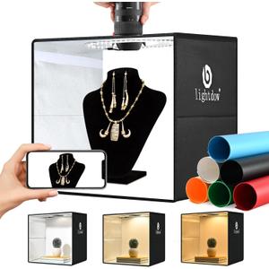 Lightdow 16"x16"x12" Photo Studio Light Box Photography with 120 LEDs (CRI>95), 6 Backdrops - Portable/Dimmable/Versatile Folding Shooting Tents for Toys/Jewelry/Watches/Cosmetics Photography