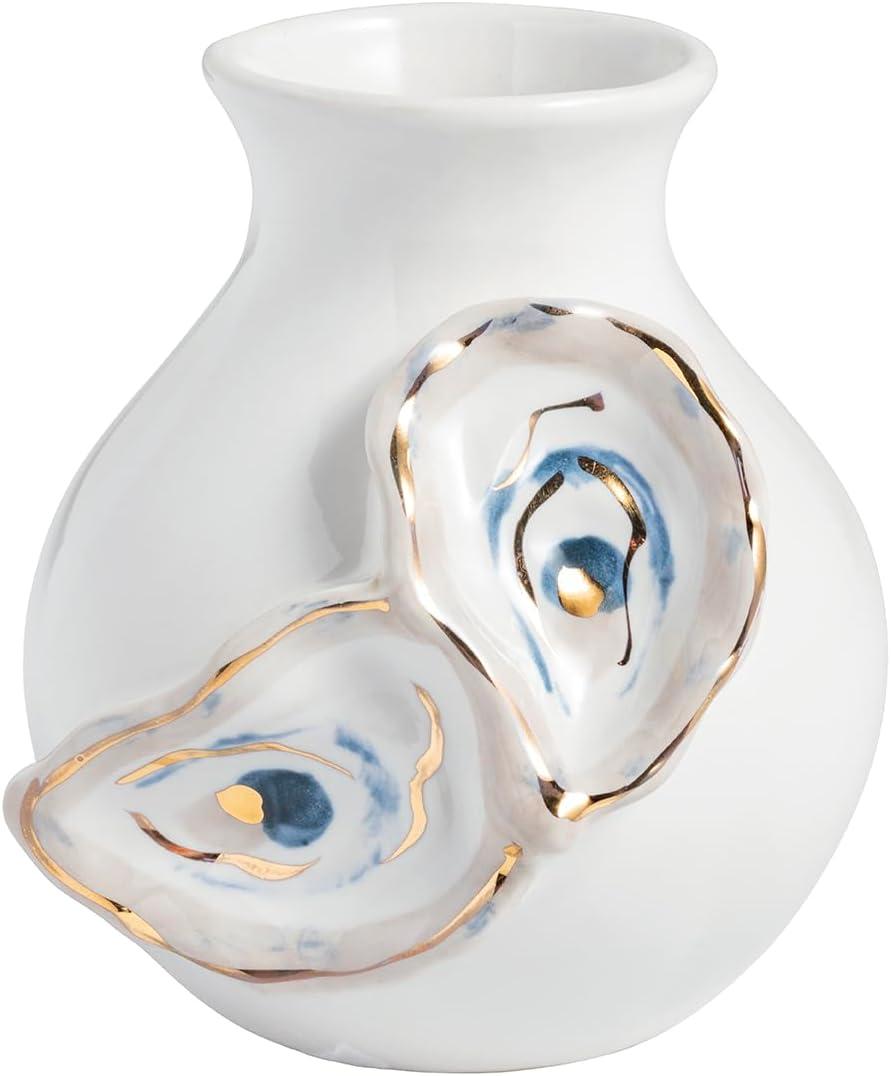 Mud Pie White Stoneware Small Oyster Shell Bud Vase, Size: 4" x 3 1/2" dia