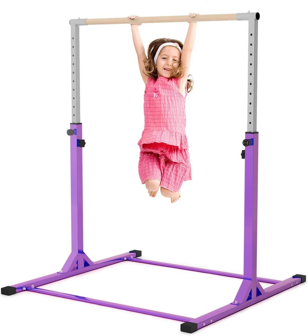Gymnastics Bar, Adjustable Gymnastic Horizontal Bar for Kids Age 3-15 Home Gym Equipment Indoor (Purple)
