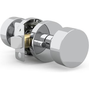 Mega Handles Buena Privacy Door Knobs - 1 Pack Reversible Interior Silver Door Knobs, Heavy Duty Bed and Bath Door Knobs with Privacy Lock, Fits All Standard Door Sizes - Polished Chrome