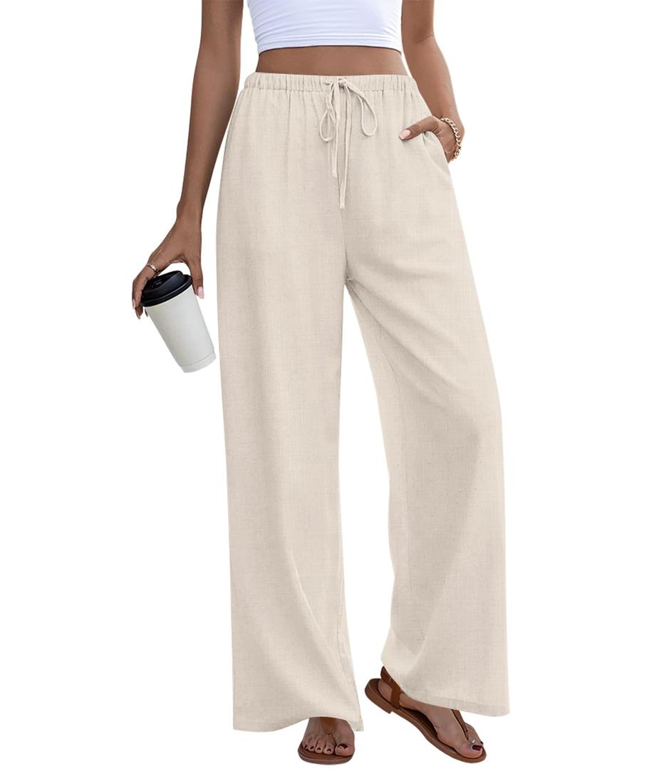 Anymeet Linen Pants Women High Waist Wide Leg Palazzo Pants Black Plus Size 2026 Summer (Black, XXXL)