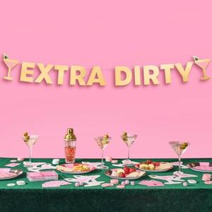 xo, Fetti Extra Dirty Martini Gold Foil Banner - 5 Ft. | Bachelorette Decoration, Birthday Party Sign, Casino Decor, Girl Cocktail Backdrop, Vegas Photo Booth Background