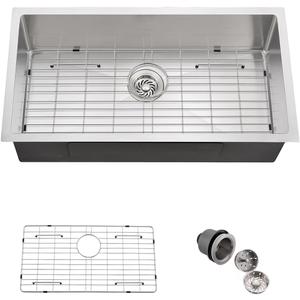 32 Stainless Steel Undermount Kitchen Sink, Dorzom 32" x 17" x 9" Stainless Steel Single Bowl 18 Gauge Under Mount Kitchen Sink